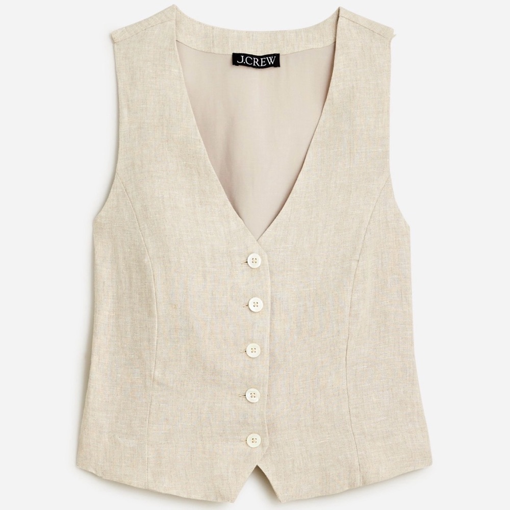 J. Crew Beige Linen Blend Button Front Vest